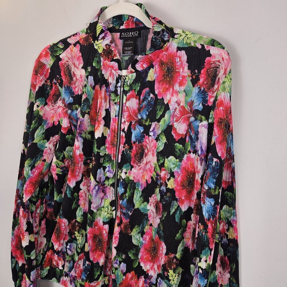Soho Floral Print Pleated Zip-up Jacket LARGE Farmhouse Cottage Peasant Lightwei - Picture 2 of 8